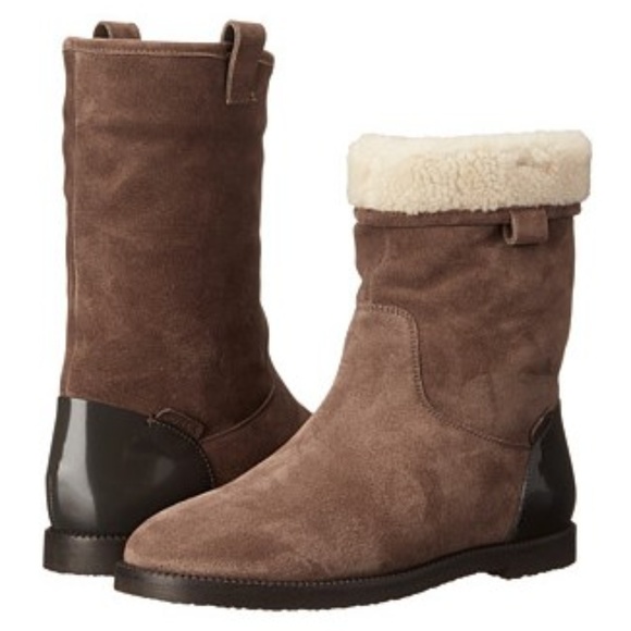 Furla Shoes - FURLA Brown & Gray Suede Melany Fold Over Fur Lined Boots Size 5 NEW